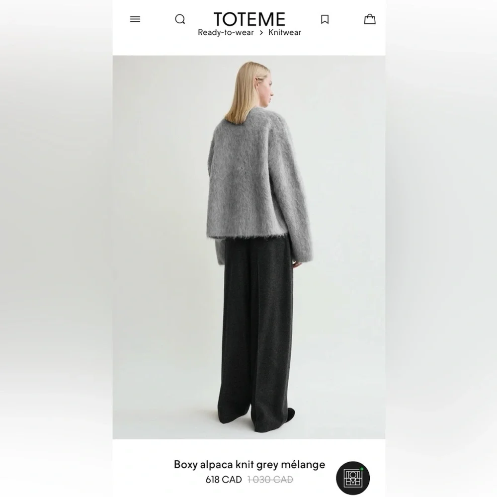 Toteme Gray Alpaca Boxy Wool Sweater Medium M RARE Soft Luxury - Picture 2 of 12